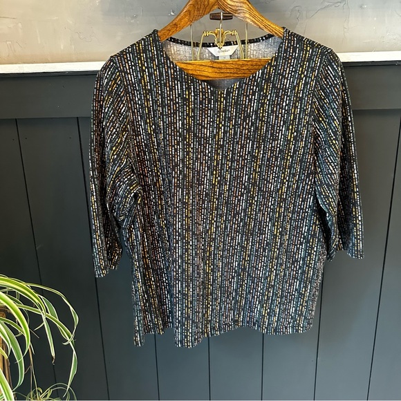 CJ Banks Tops - Christopher & Banks Black‎ and Gold Striped Blouse